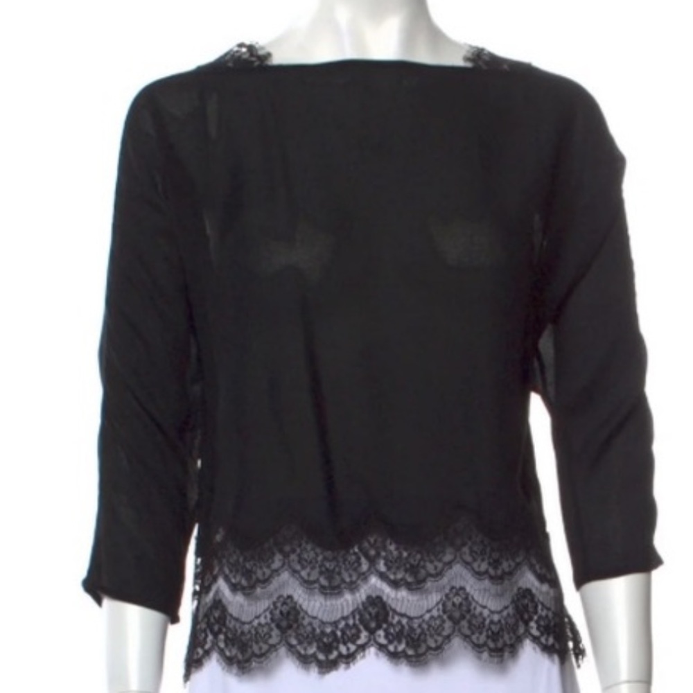 Sandro Black Lace Trim Blouse